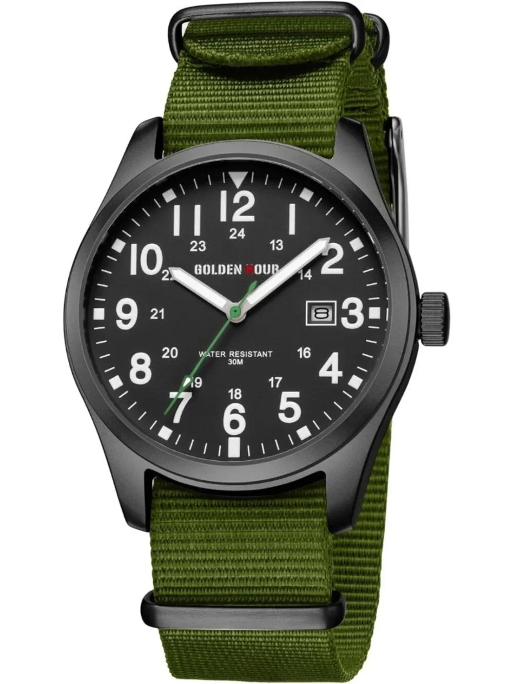 Men's Nylon Slip-Thru Strap Watch, Military Time, Easy Read Dial, Glowing Hands